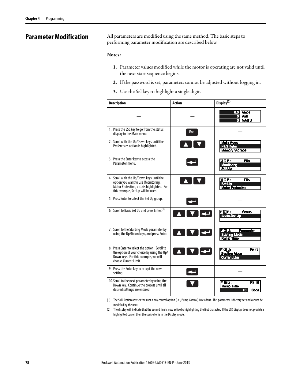 Parameter modification | Rockwell Automation MV SMC Flex Motor Controller (for Series K or later) User Manual | Page 88 / 216