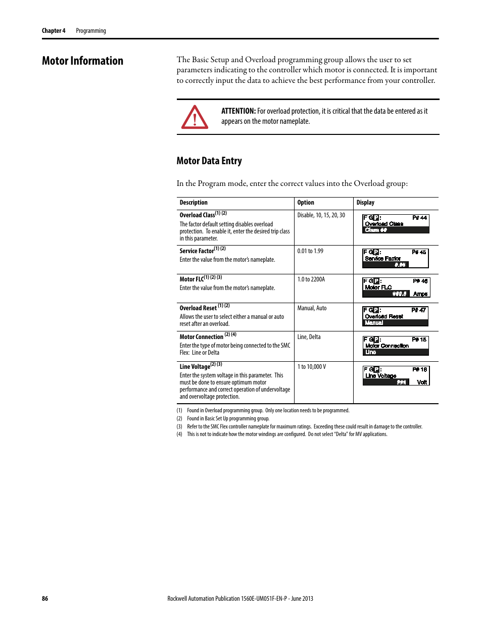 Motor information, Motor data entry, Motor | Rockwell Automation MV SMC Flex Motor Controller (for Series K or later) User Manual | Page 96 / 216