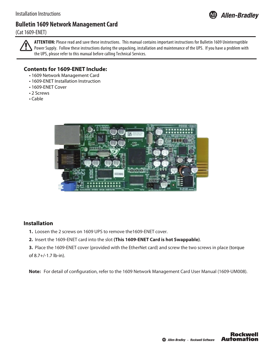 Rockwell Automation 1609 ENET User Manual | 2 pages