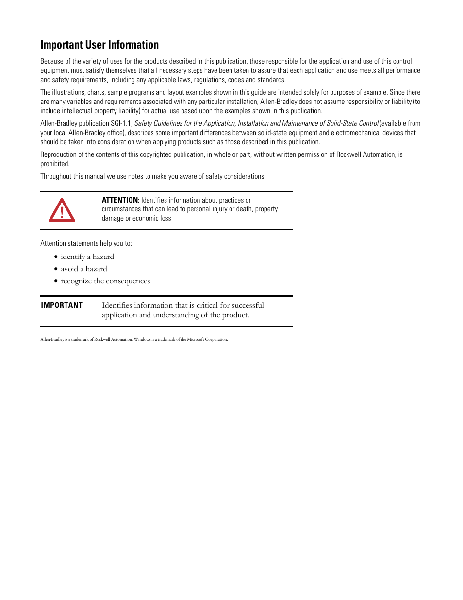Important user information | Rockwell Automation 1492-PLTKIT Plotter Kit - User Manual User Manual | Page 2 / 62
