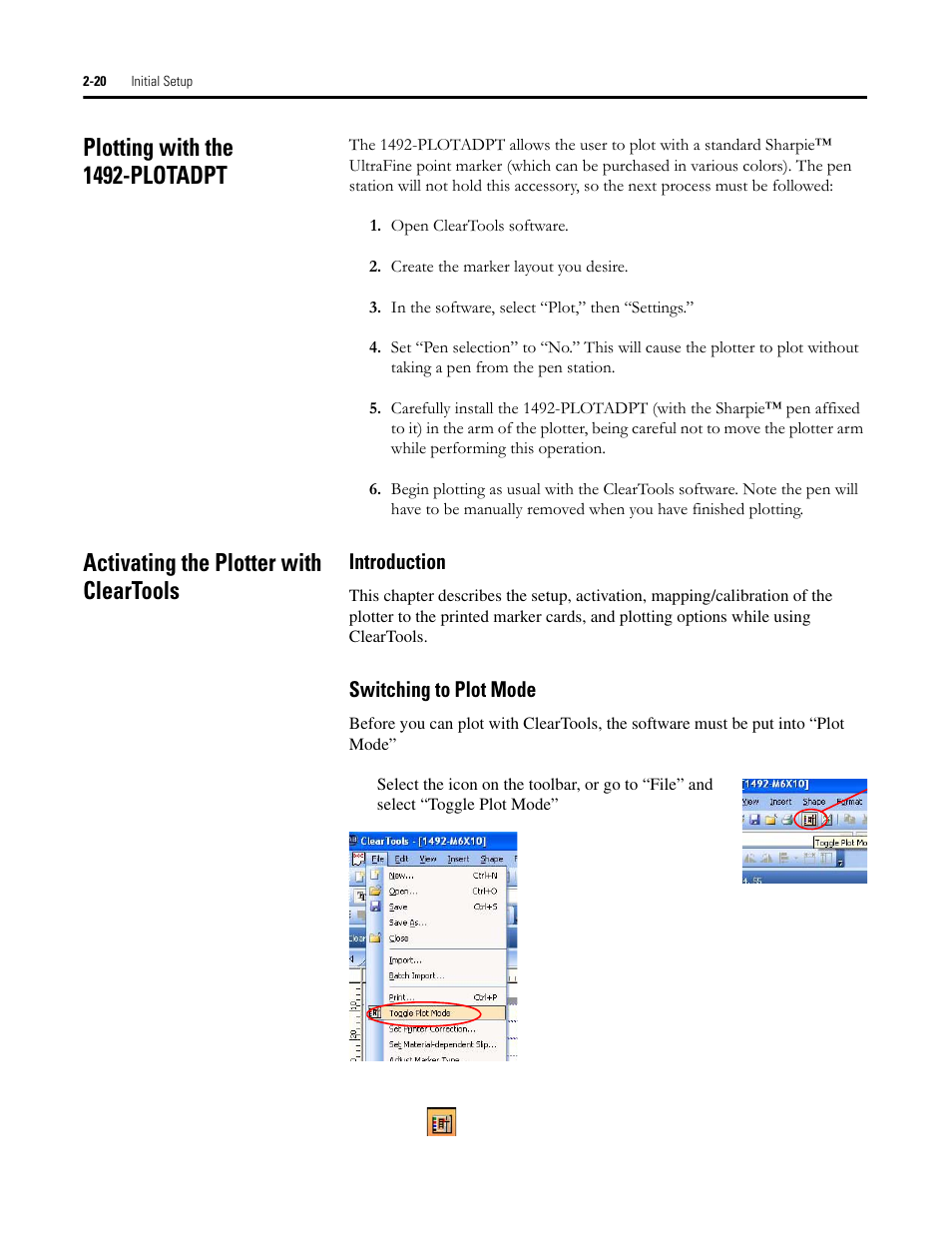Plotting with the 1492-plotadpt, Activating the plotter with cleartools | Rockwell Automation 1492-PLTKIT Plotter Kit - User Manual User Manual | Page 36 / 62