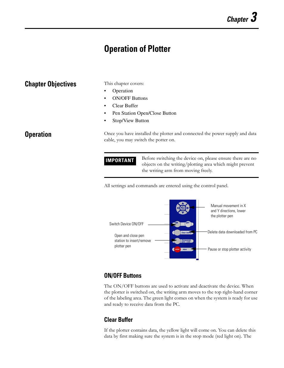 Operation of plotter, Chapter, Chapter objectives | Operation | Rockwell Automation 1492-PLTKIT Plotter Kit - User Manual User Manual | Page 49 / 62