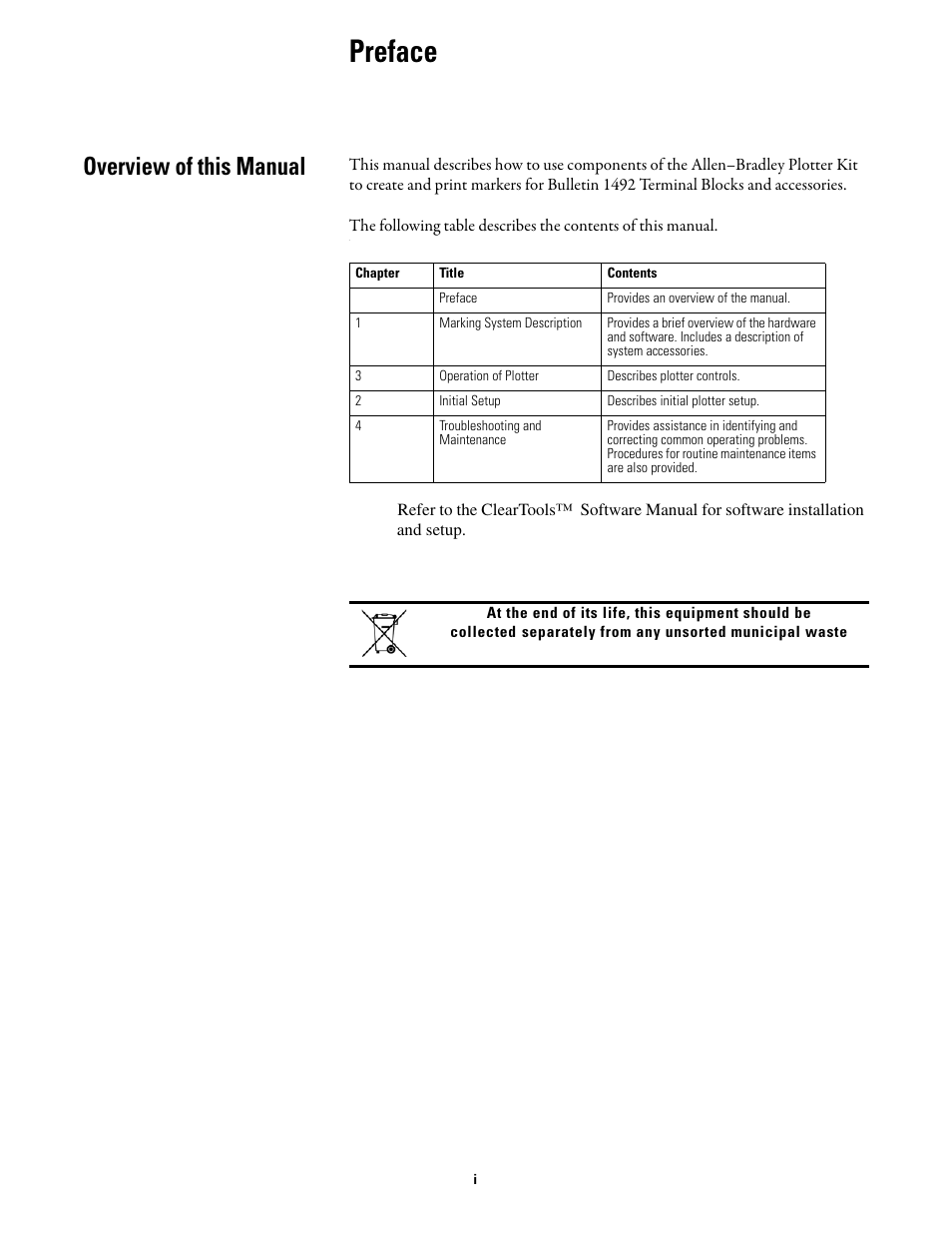 Preface, Overview of this manual | Rockwell Automation 1492-PLTKIT Plotter Kit - User Manual User Manual | Page 5 / 62