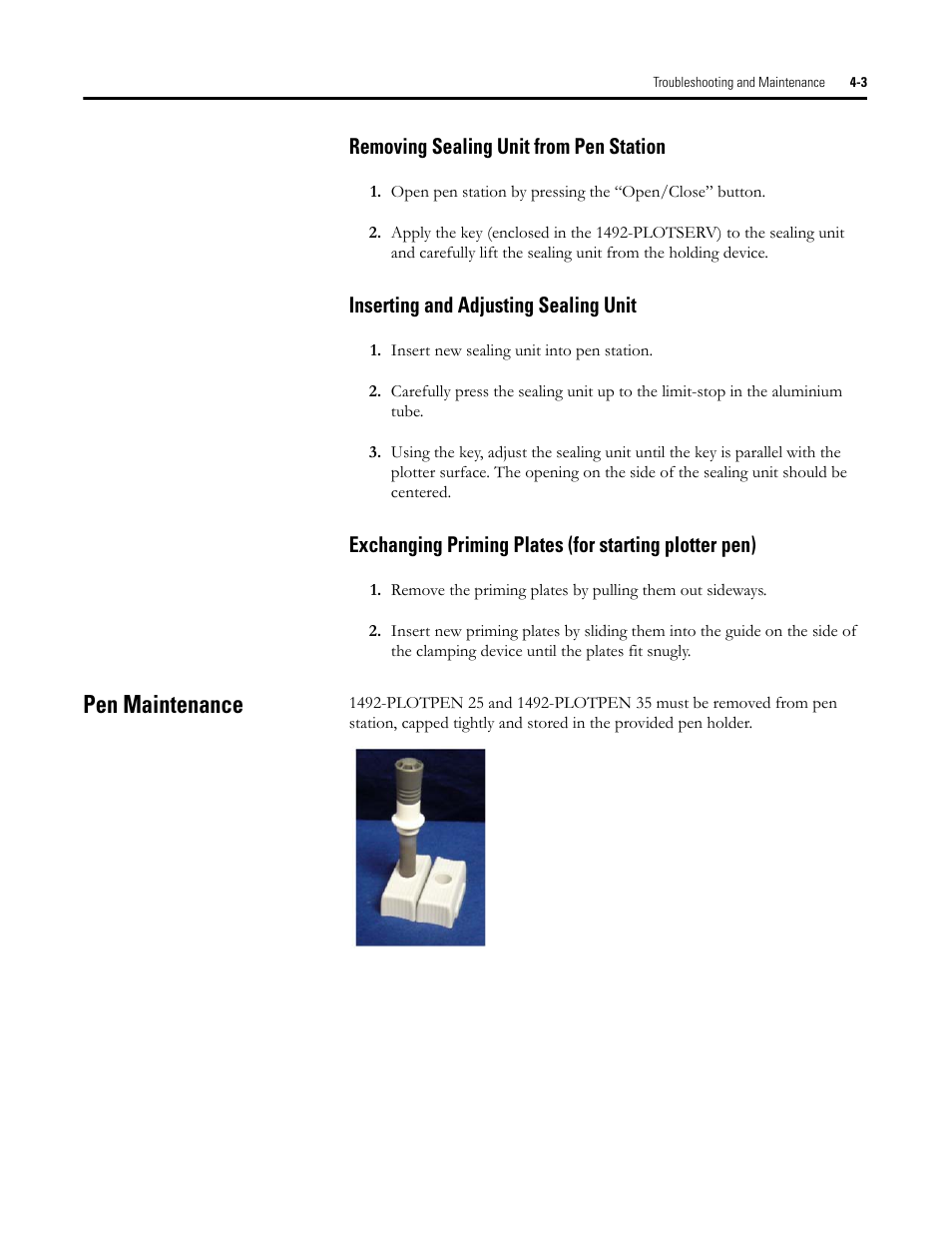 Pen maintenance | Rockwell Automation 1492-PLTKIT Plotter Kit - User Manual User Manual | Page 55 / 62