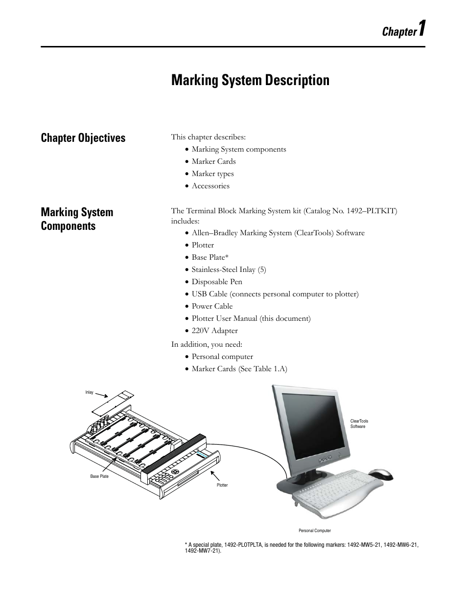 Marking system description, Chapter, Chapter objectives | Marking system components | Rockwell Automation 1492-PLTKIT Plotter Kit - User Manual User Manual | Page 7 / 62