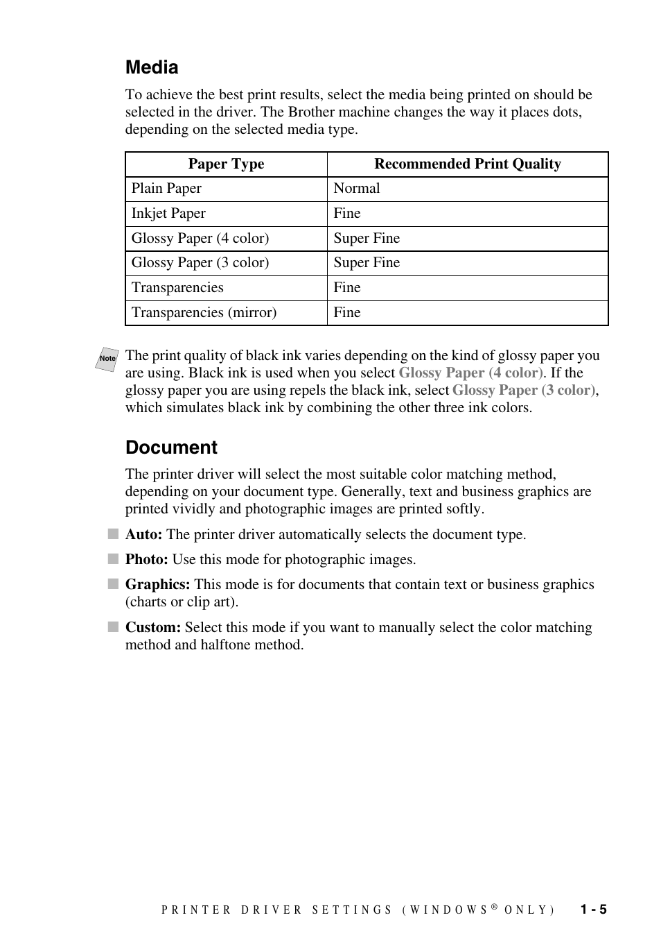 Media, Document, Media -5 document -5 | Brother IntelliFax FAX-1800C User Manual | Page 10 / 40