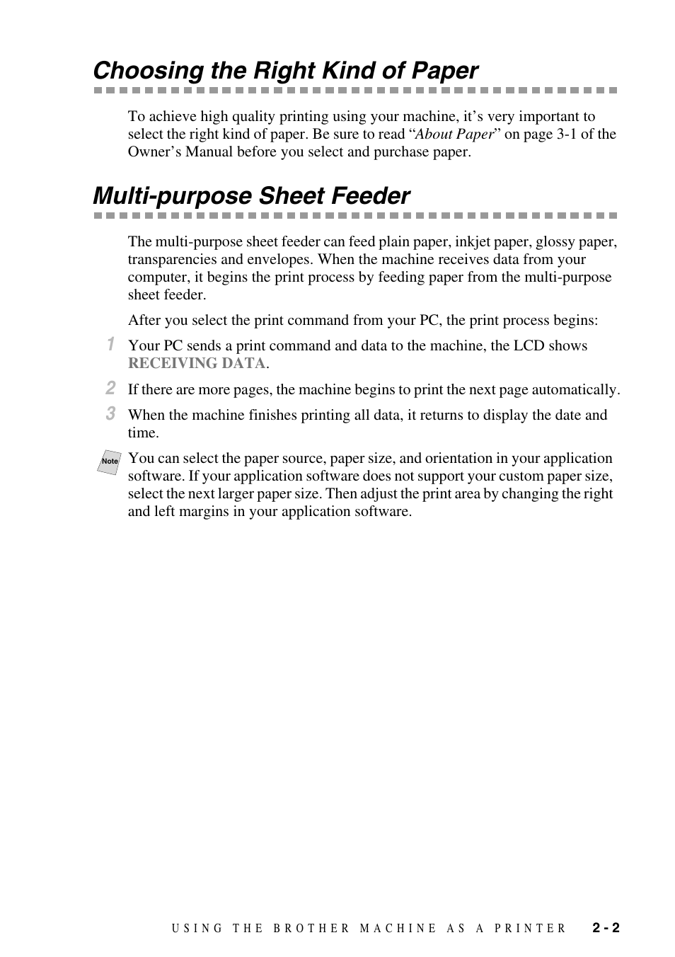 Choosing the right kind of paper, Multi-purpose sheet feeder | Brother IntelliFax FAX-1800C User Manual | Page 18 / 40
