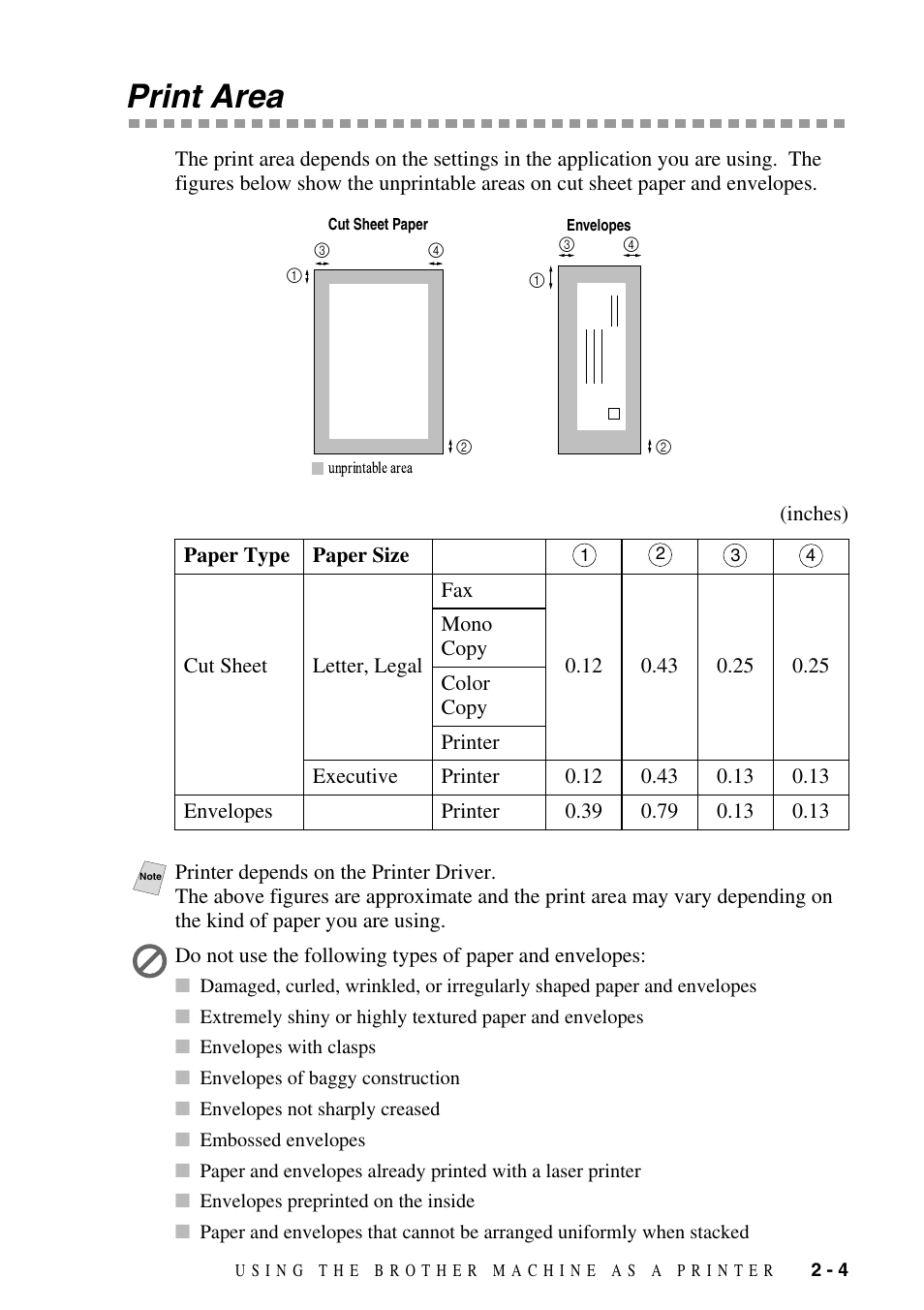 Print area, Print area -4 | Brother IntelliFax FAX-1800C User Manual | Page 20 / 40