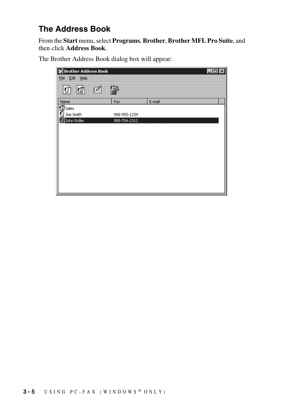 The address book, The address book -5 | Brother IntelliFax FAX-1800C User Manual | Page 25 / 40