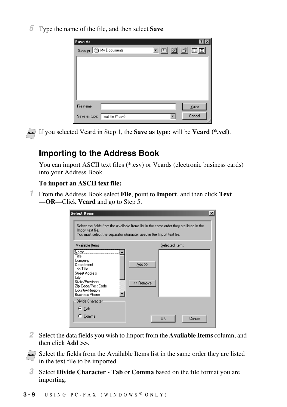 Importing to the address book, Importing to the address book -9 | Brother IntelliFax FAX-1800C User Manual | Page 29 / 40