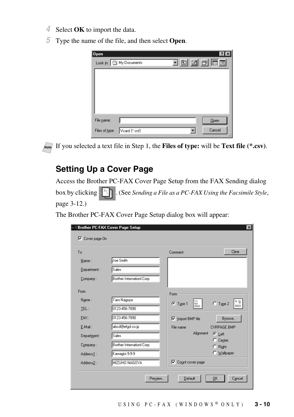 Setting up a cover page | Brother IntelliFax FAX-1800C User Manual | Page 30 / 40