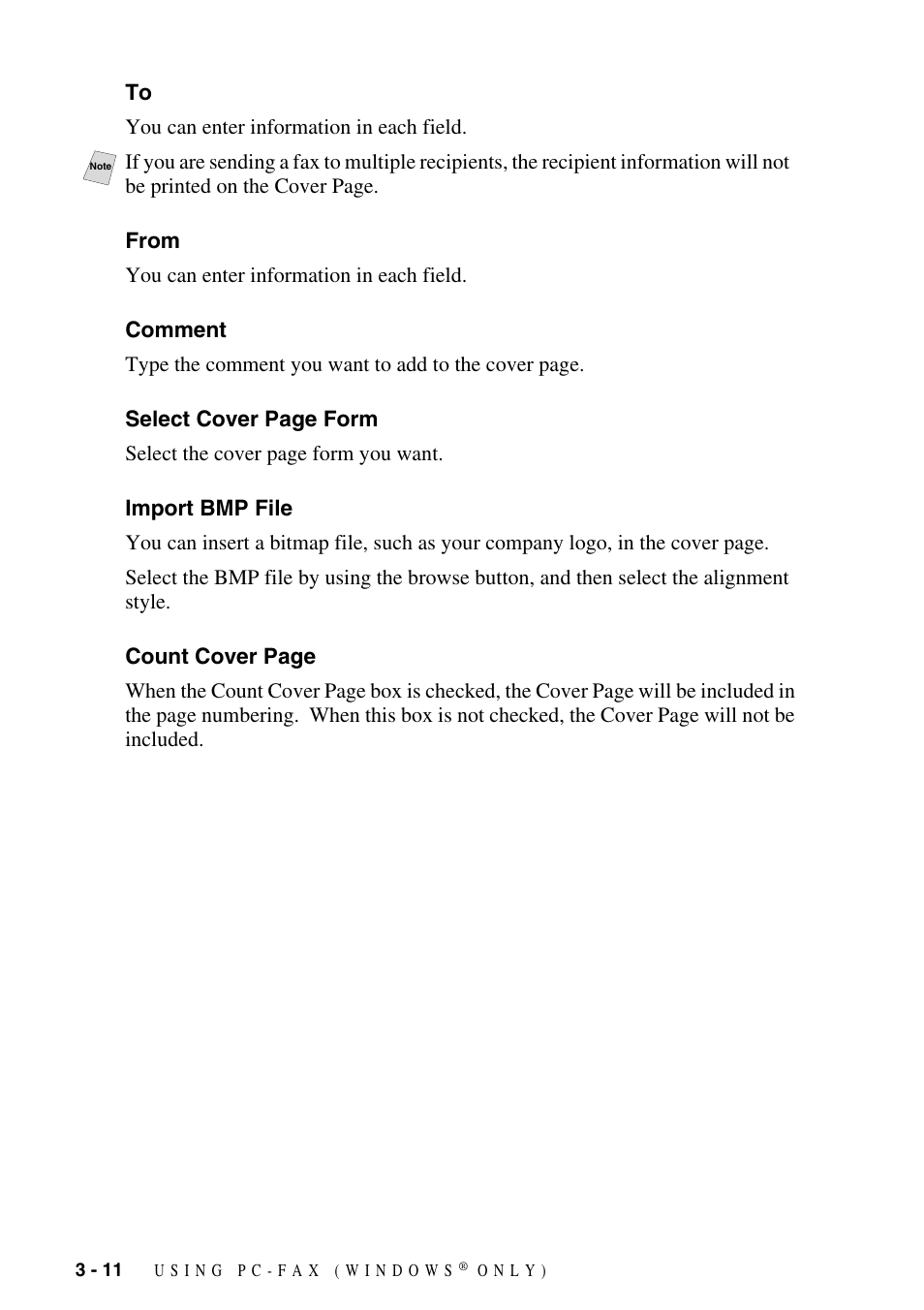 From, Comment, Import bmp file | Brother IntelliFax FAX-1800C User Manual | Page 31 / 40