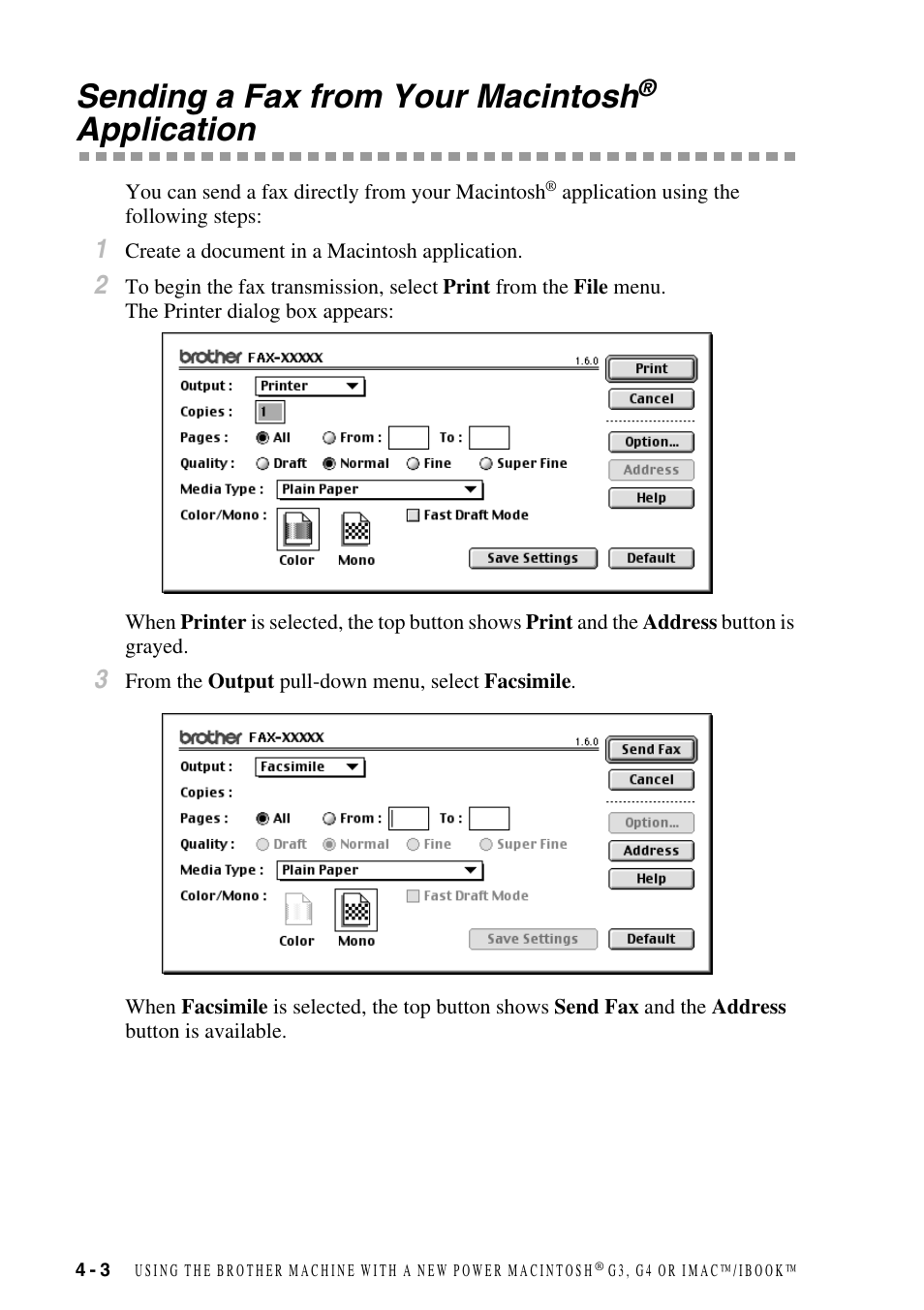 Sending a fax from your macintosh® application, Sending a fax from your macintosh, Application -3 | Application | Brother IntelliFax FAX-1800C User Manual | Page 37 / 40