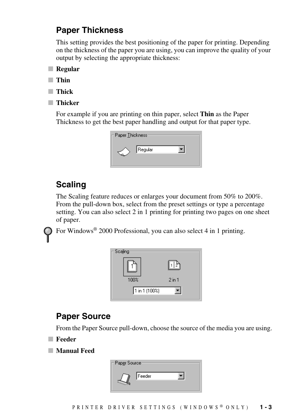 Paper thickness, Scaling, Paper source | Paper thickness -3 scaling -3 paper source -3 | Brother IntelliFax FAX-1800C User Manual | Page 8 / 40