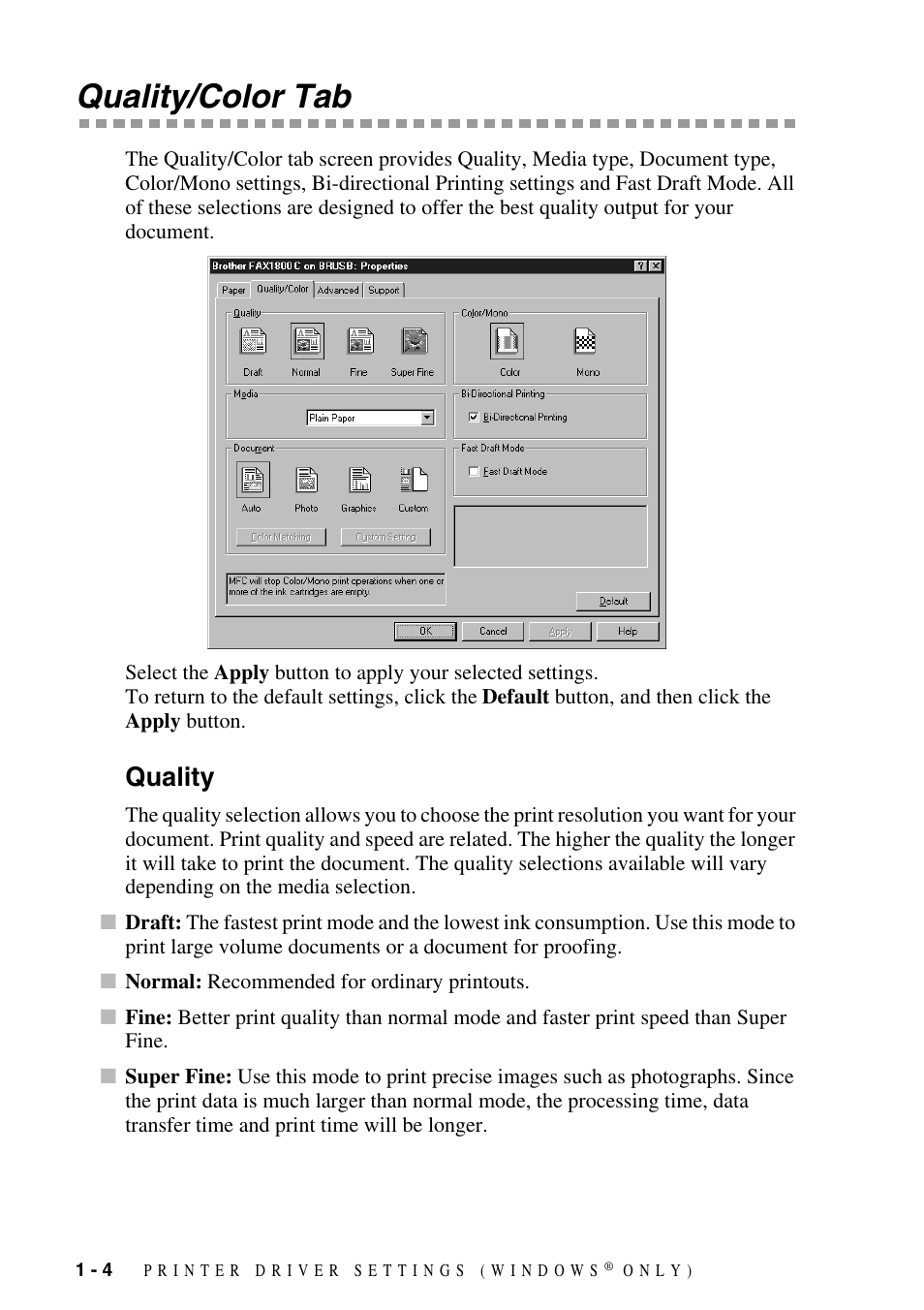 Quality/color tab, Quality, Quality/color tab -4 | Quality -4 | Brother IntelliFax FAX-1800C User Manual | Page 9 / 40