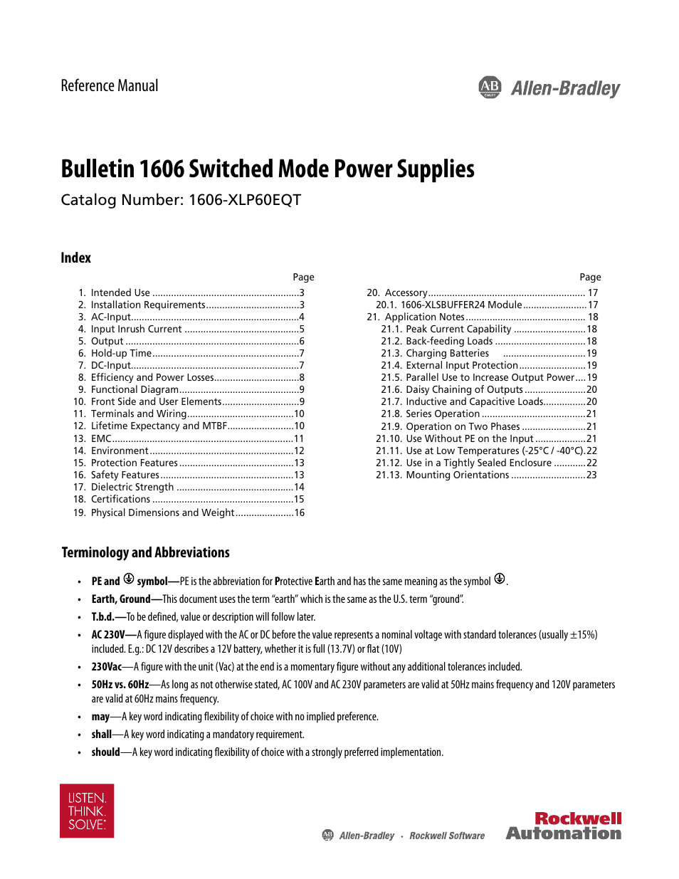 Rockwell Automation 1606-XLP60EQT Power Supply Reference Manual User Manual | 24 pages