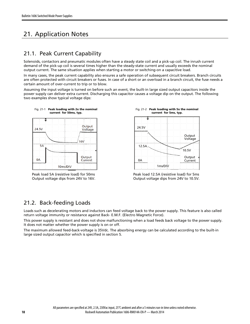 Peak current capability, Back-feeding loads | Rockwell Automation 1606-XLP60EQT Power Supply Reference Manual User Manual | Page 18 / 24