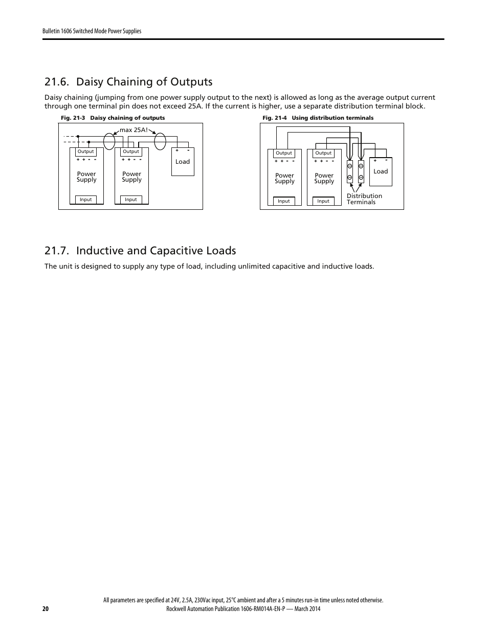 Daisy chaining of outputs, Inductive and capacitive loads | Rockwell Automation 1606-XLP60EQT Power Supply Reference Manual User Manual | Page 20 / 24
