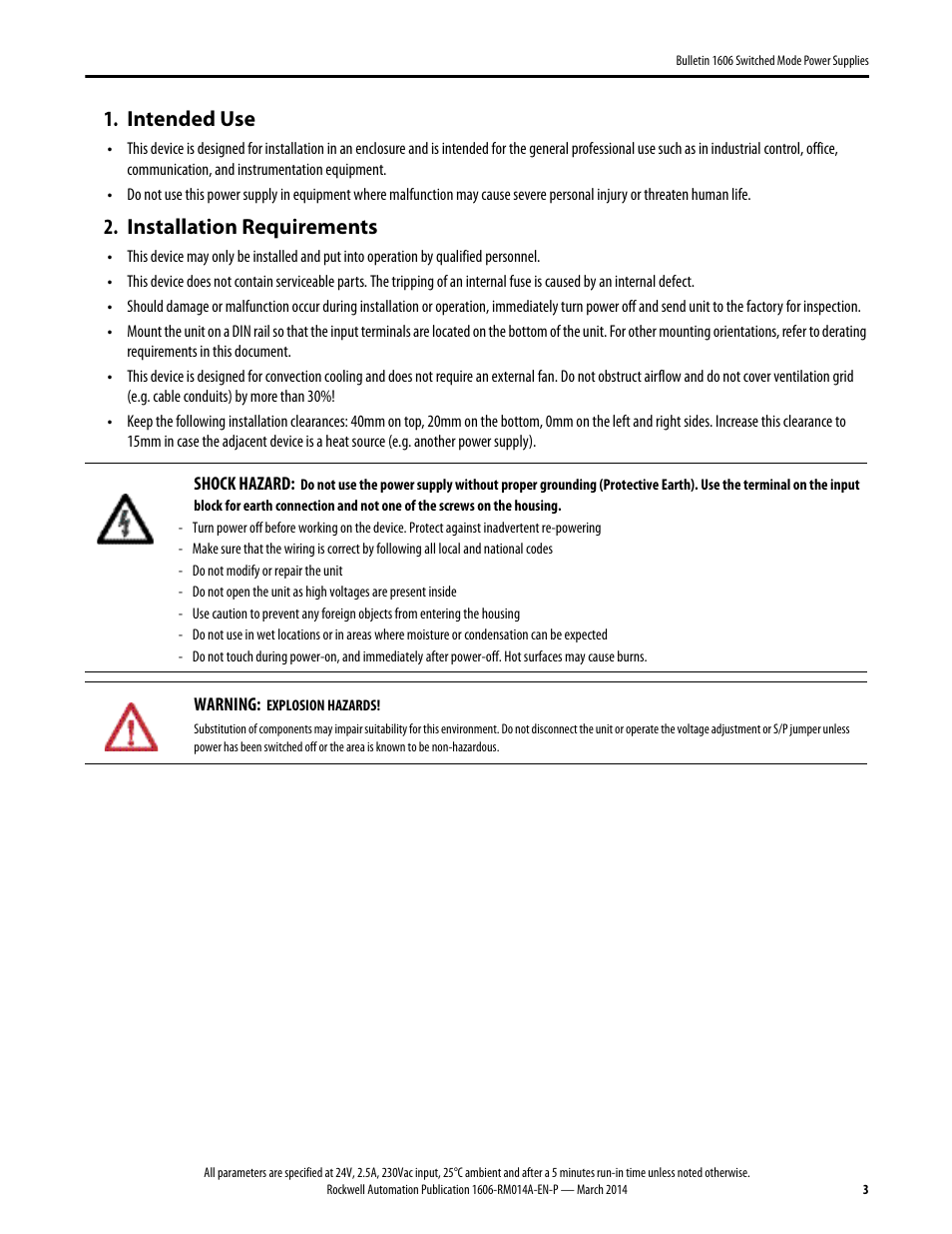 1606-rm014a-en-p, Intended use, Installation requirements | Rockwell Automation 1606-XLP60EQT Power Supply Reference Manual User Manual | Page 3 / 24
