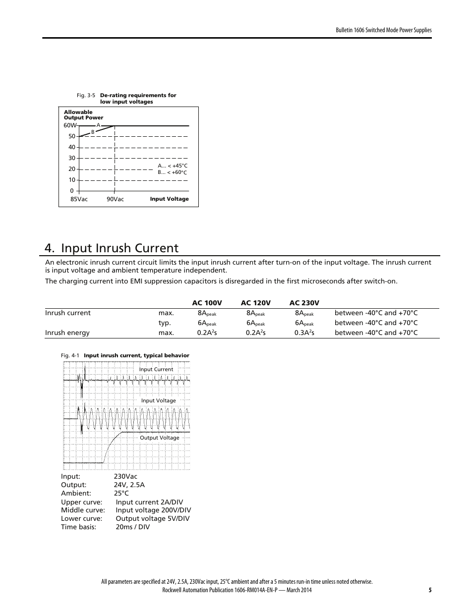 Input inrush current | Rockwell Automation 1606-XLP60EQT Power Supply Reference Manual User Manual | Page 5 / 24