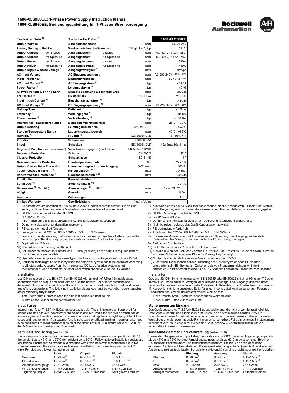 Rockwell Automation 1606-XLS960EE DC Power Supply User Manual | Page 3 / 4