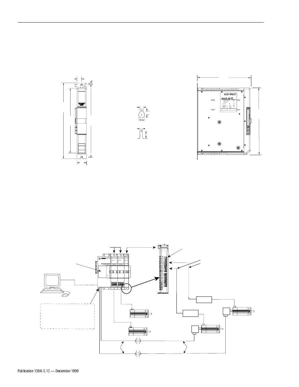 Dimensions, 1394-dim system examples, The 1394-dim dimensions are shown below | Rockwell Automation 1394-DIM Installing Your Drive Interface Module User Manual | Page 2 / 16