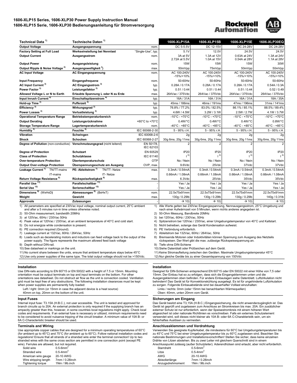 Rockwell Automation 1606-XLP15_XLP30 DC Power Supply User Manual | Page 3 / 4