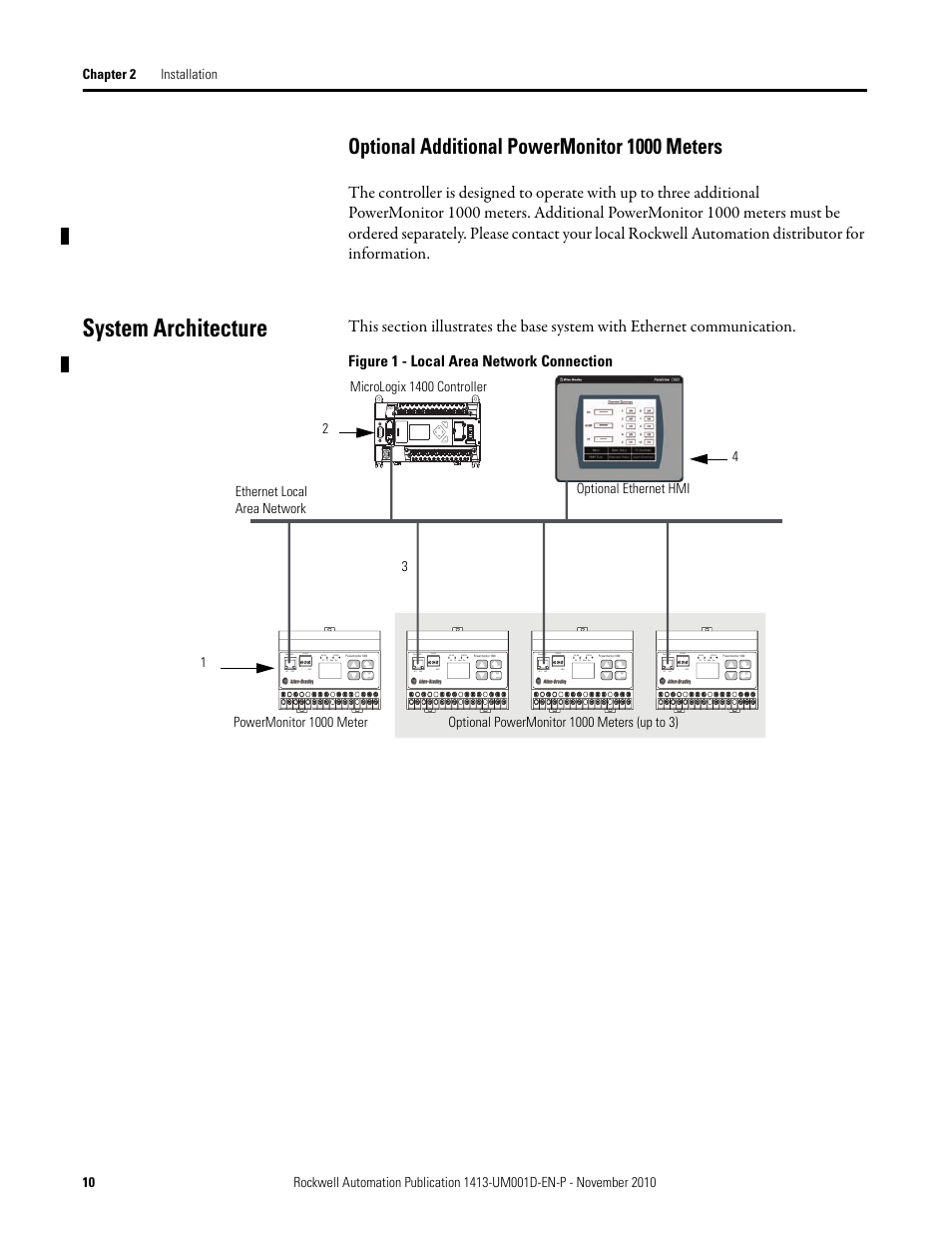 Optional additional powermonitor 1000 meters, System architecture | Rockwell Automation 1413-CAP-ME-PE Capacitor Bank Controller, Series C User Manual | Page 10 / 76