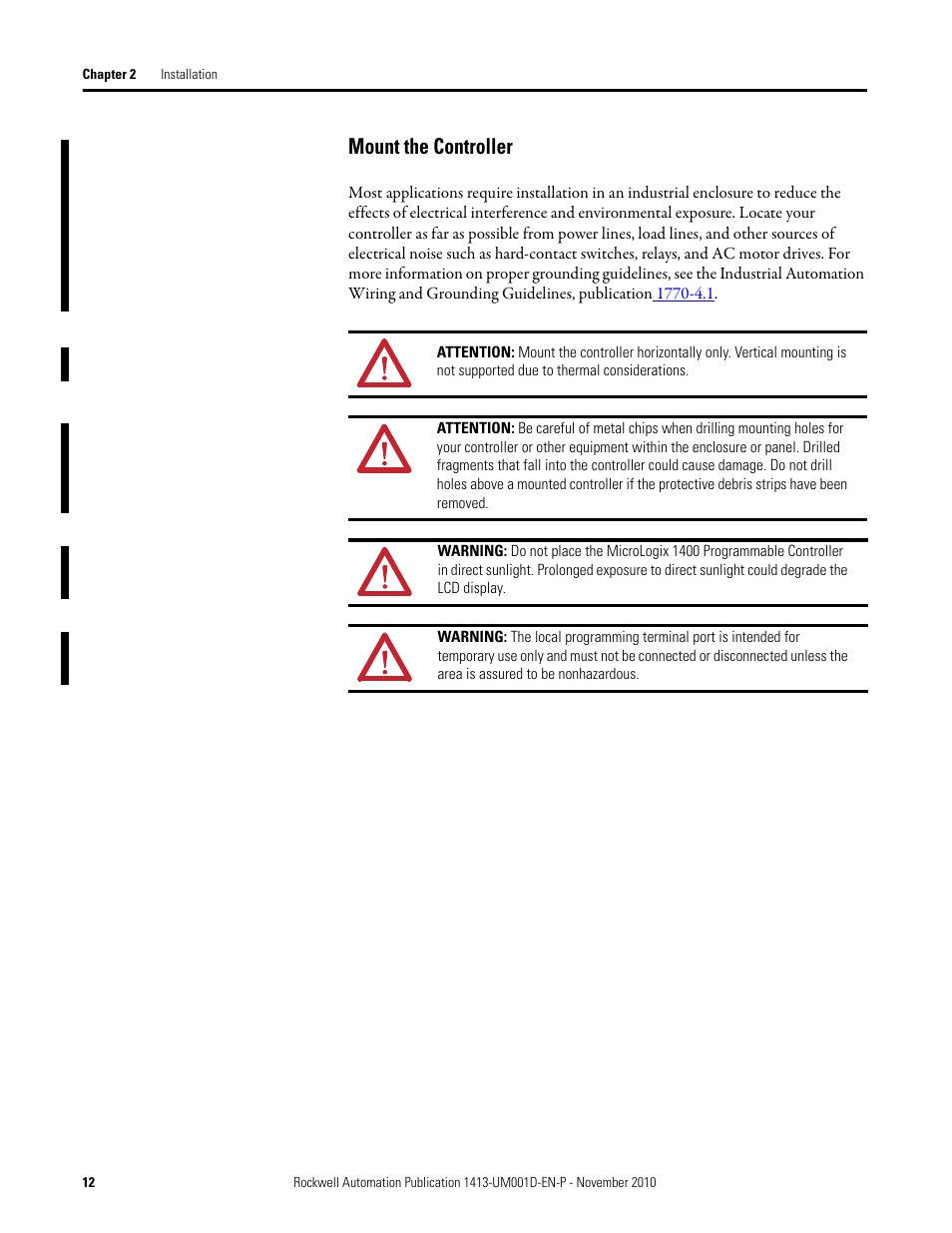 Mount the controller | Rockwell Automation 1413-CAP-ME-PE Capacitor Bank Controller, Series C User Manual | Page 12 / 76