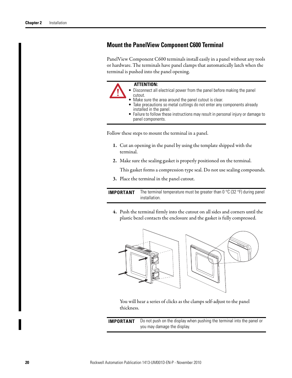 Mount the panelview component c600 terminal | Rockwell Automation 1413-CAP-ME-PE Capacitor Bank Controller, Series C User Manual | Page 20 / 76