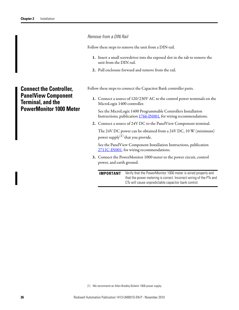 Rockwell Automation 1413-CAP-ME-PE Capacitor Bank Controller, Series C User Manual | Page 26 / 76