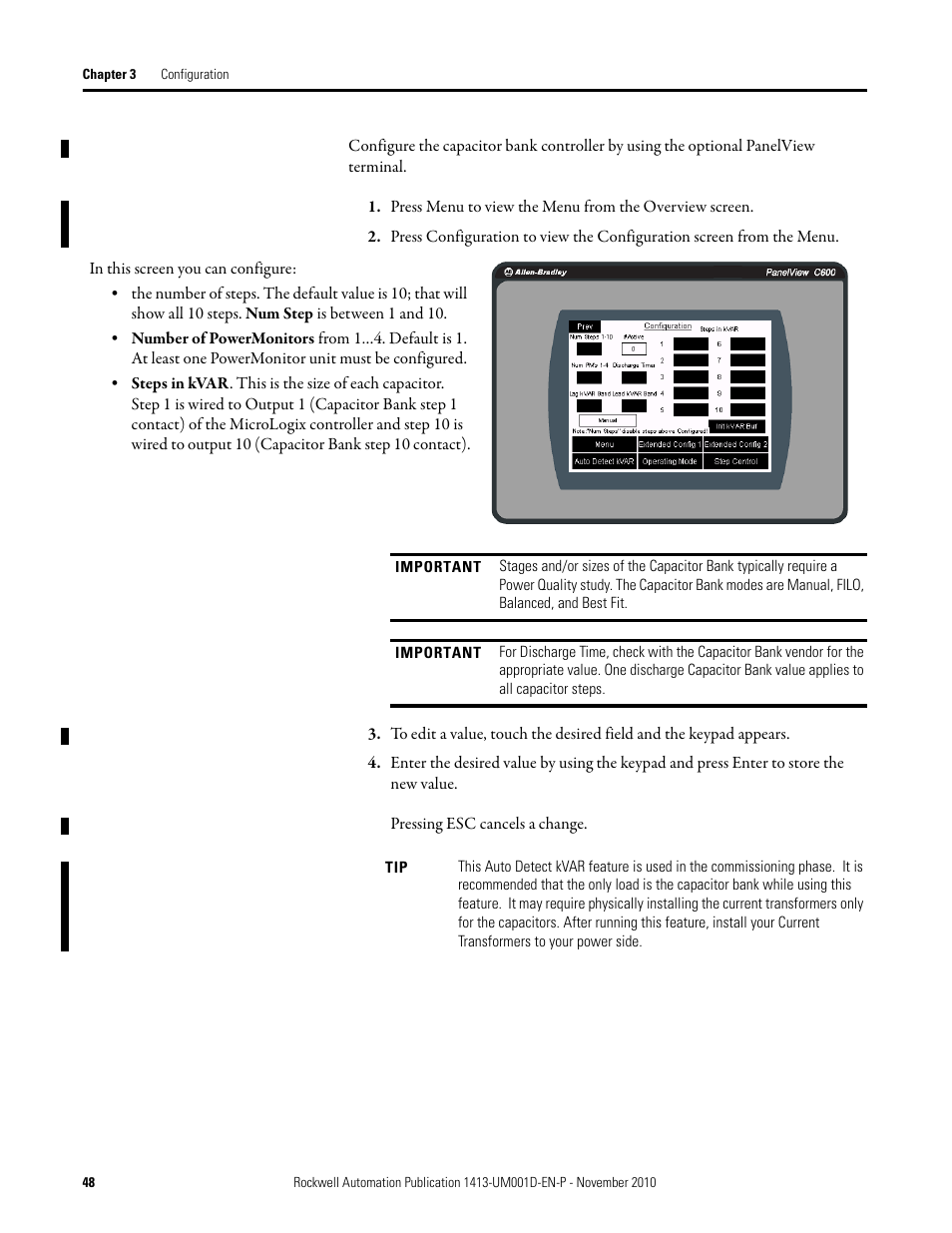 Rockwell Automation 1413-CAP-ME-PE Capacitor Bank Controller, Series C User Manual | Page 48 / 76