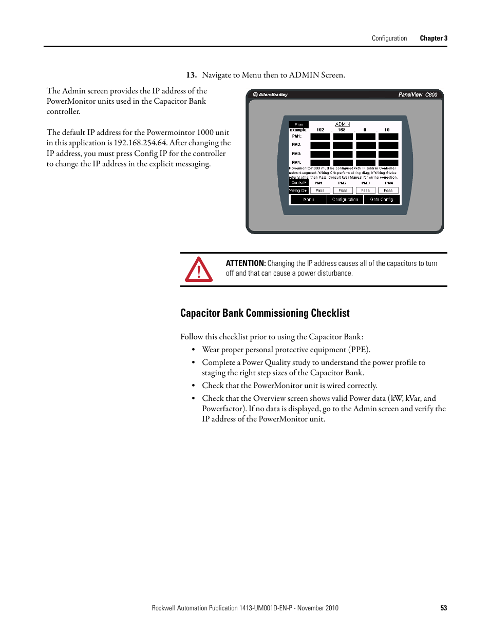 Capacitor bank commissioning checklist | Rockwell Automation 1413-CAP-ME-PE Capacitor Bank Controller, Series C User Manual | Page 53 / 76