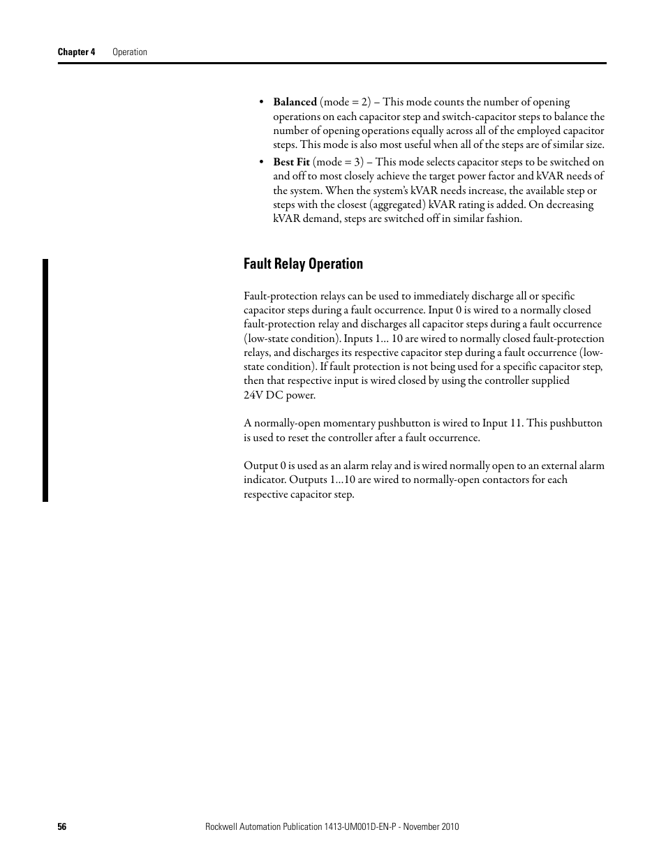 Fault relay operation | Rockwell Automation 1413-CAP-ME-PE Capacitor Bank Controller, Series C User Manual | Page 56 / 76