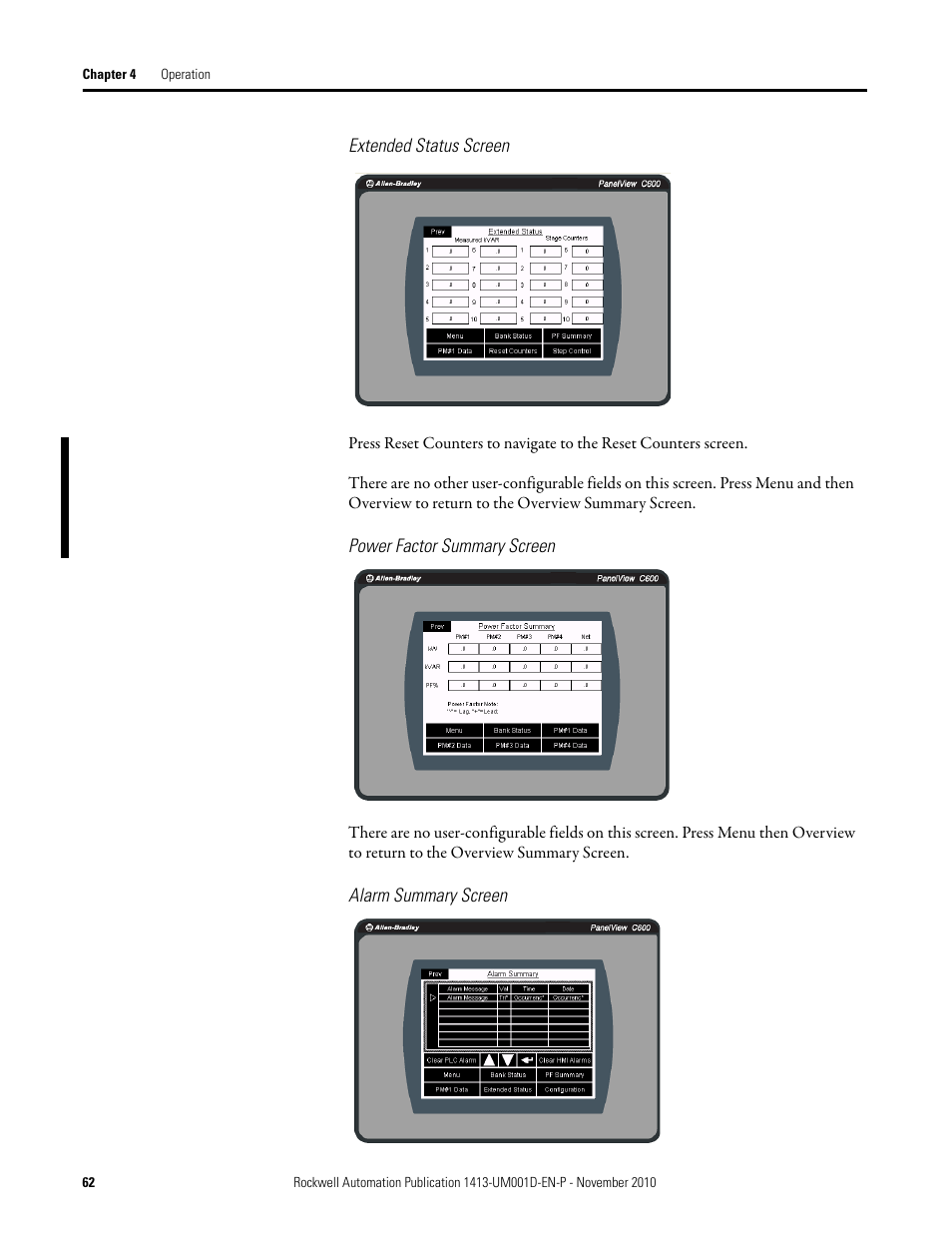 Rockwell Automation 1413-CAP-ME-PE Capacitor Bank Controller, Series C User Manual | Page 62 / 76