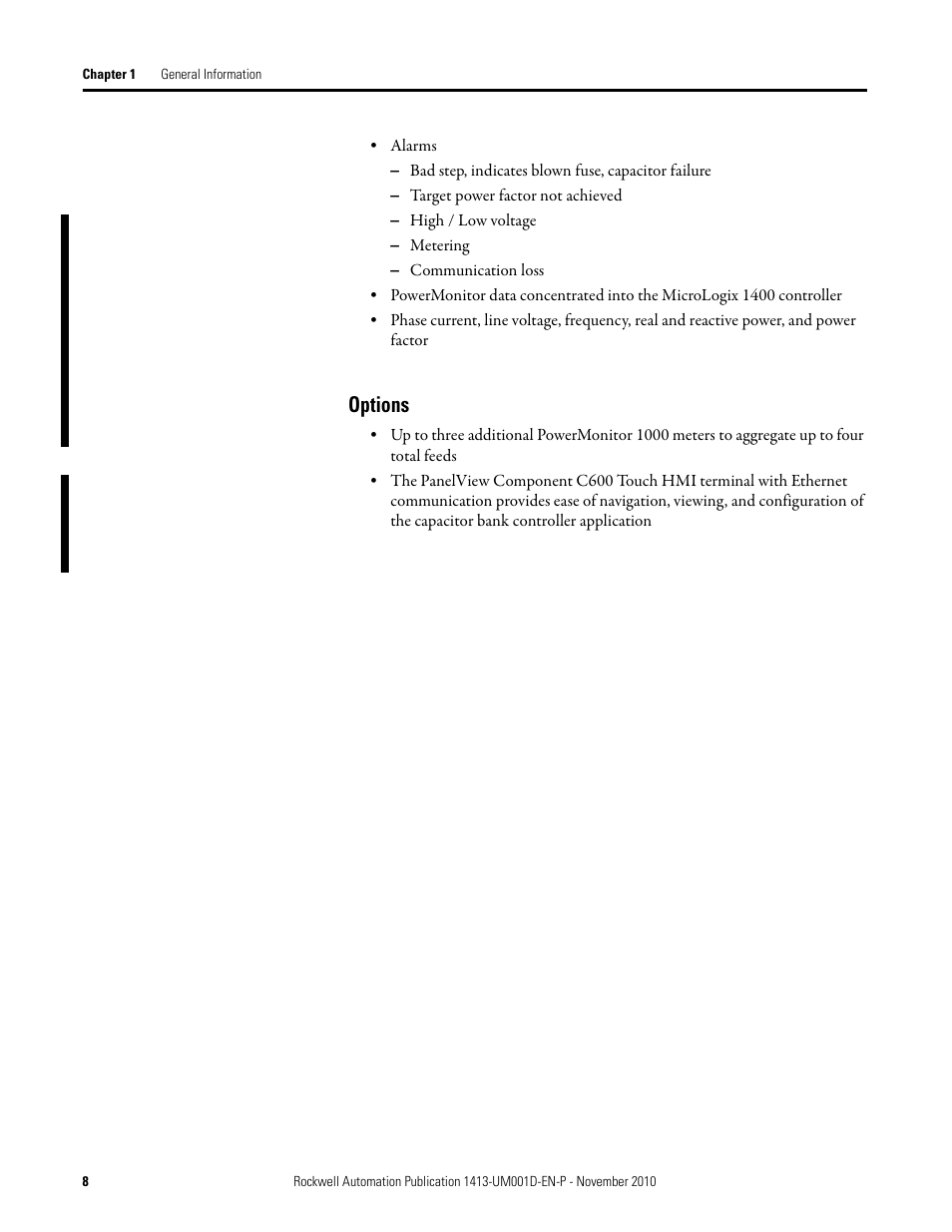 Options | Rockwell Automation 1413-CAP-ME-PE Capacitor Bank Controller, Series C User Manual | Page 8 / 76