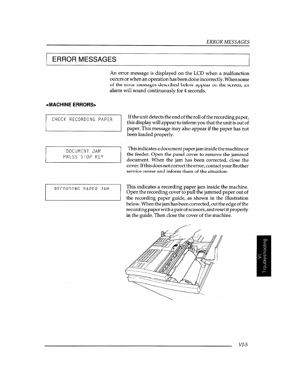 Machine errors, Error messages | Brother FAX-400 User Manual | Page 5 / 132