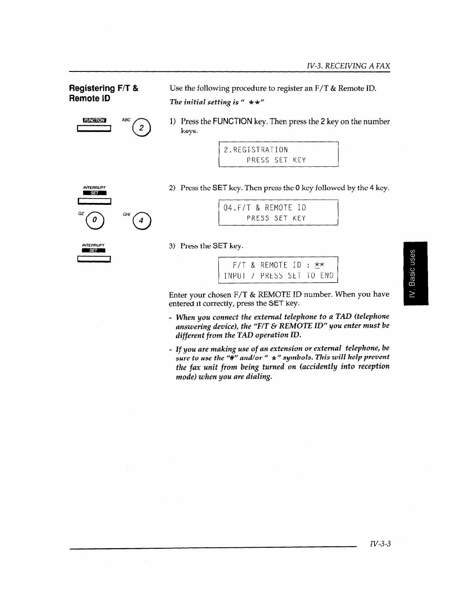 Registering f/t & remote id | Brother FAX-400 User Manual | Page 57 / 132