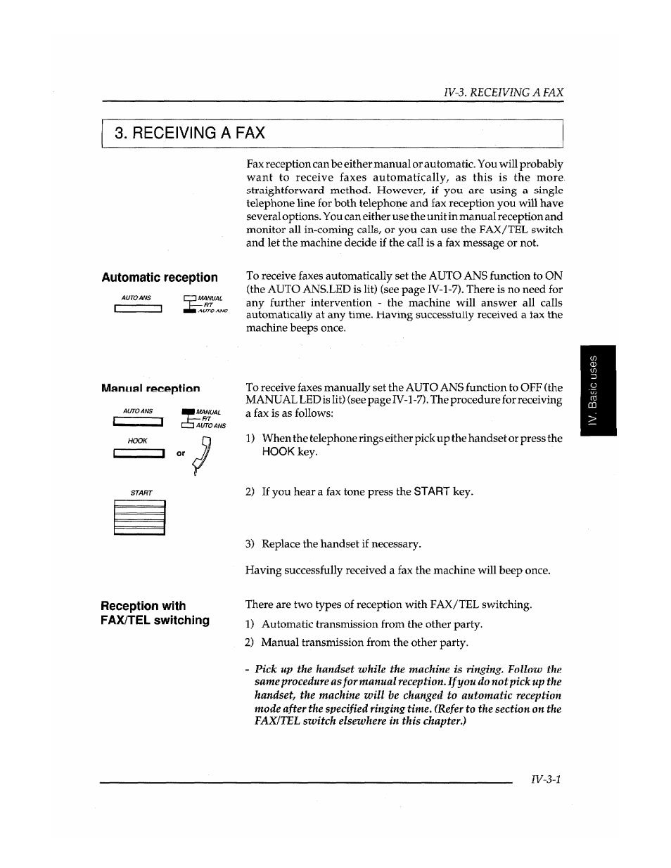 Manual reception, Receiving a fax | Brother FAX-400 User Manual | Page 67 / 132