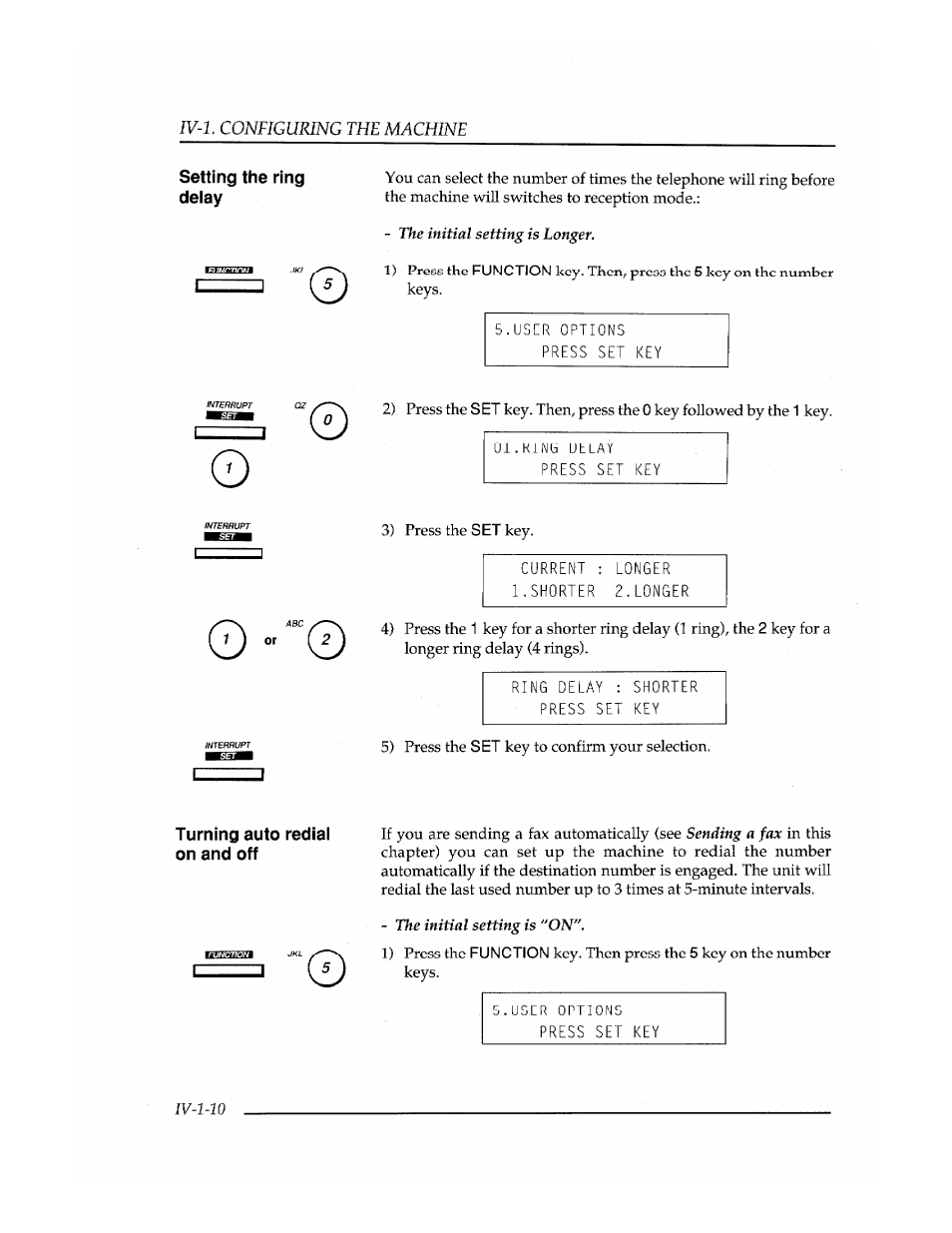 Setting the ring delay, Turning auto radiai on and off | Brother FAX-400 User Manual | Page 70 / 132