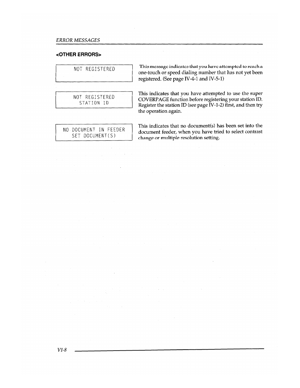 Other errors | Brother FAX-400 User Manual | Page 8 / 132