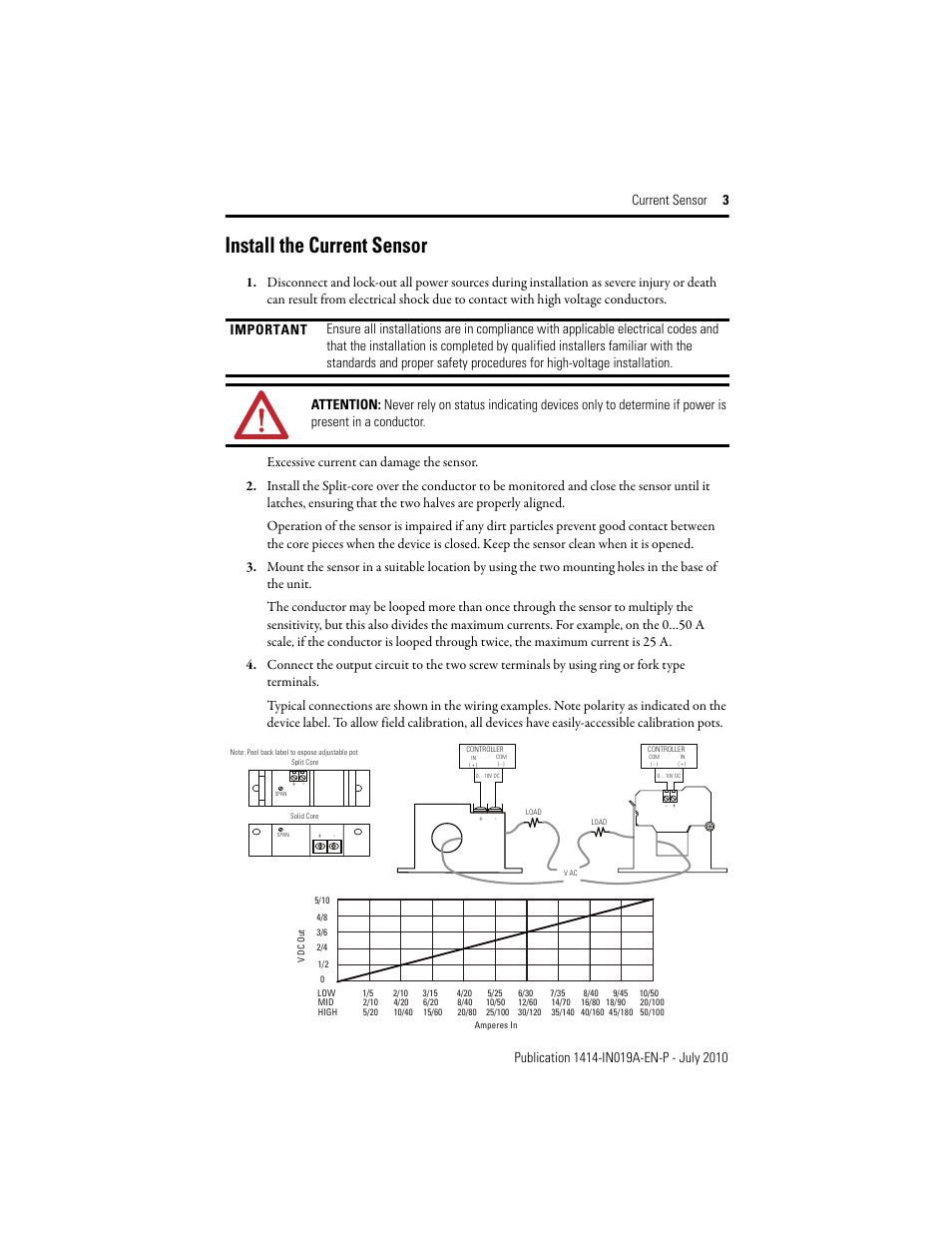 Install the current sensor | Rockwell Automation 1414-CCZxxxxxxx Current Sensor User Manual | Page 3 / 4
