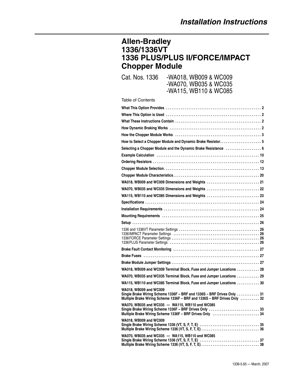 Rockwell Automation 1336_F_E_T_S SERIES A CHOPPER BRAKE MODULE User Manual | 40 pages