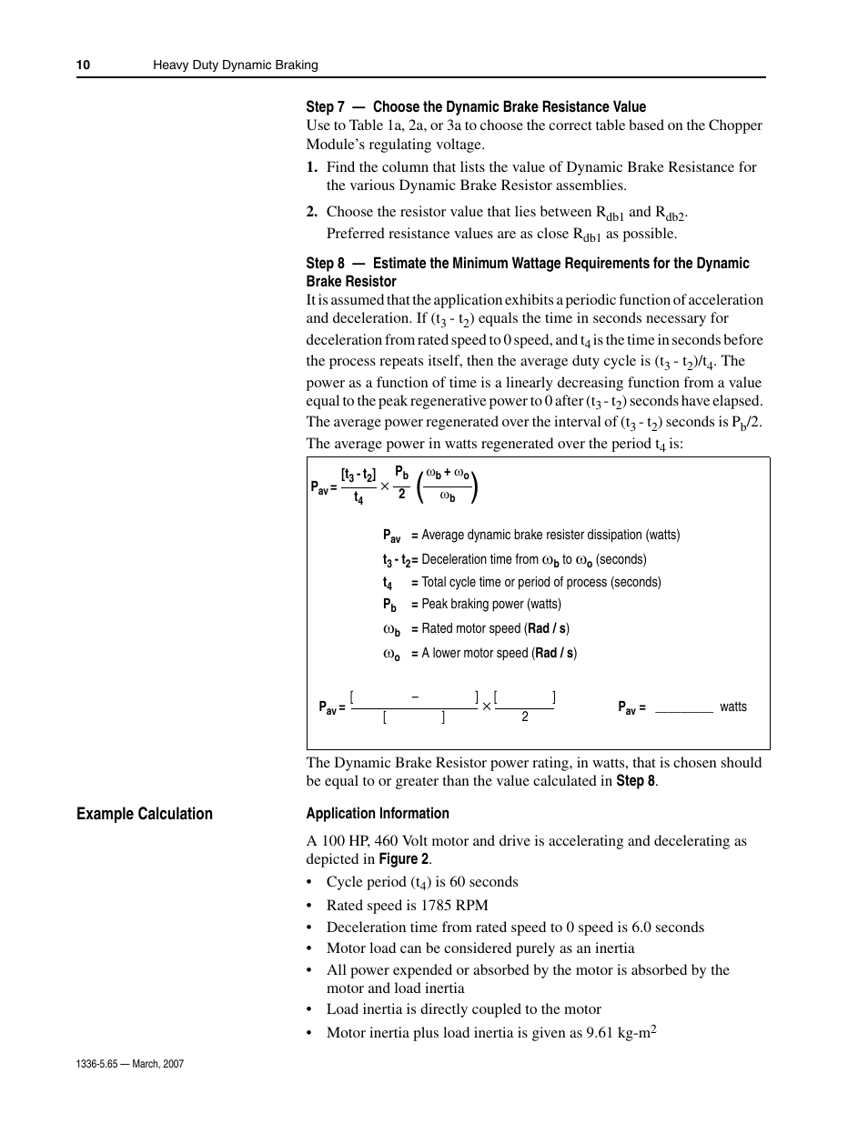 Example calculation | Rockwell Automation 1336_F_E_T_S SERIES A CHOPPER BRAKE MODULE User Manual | Page 10 / 40