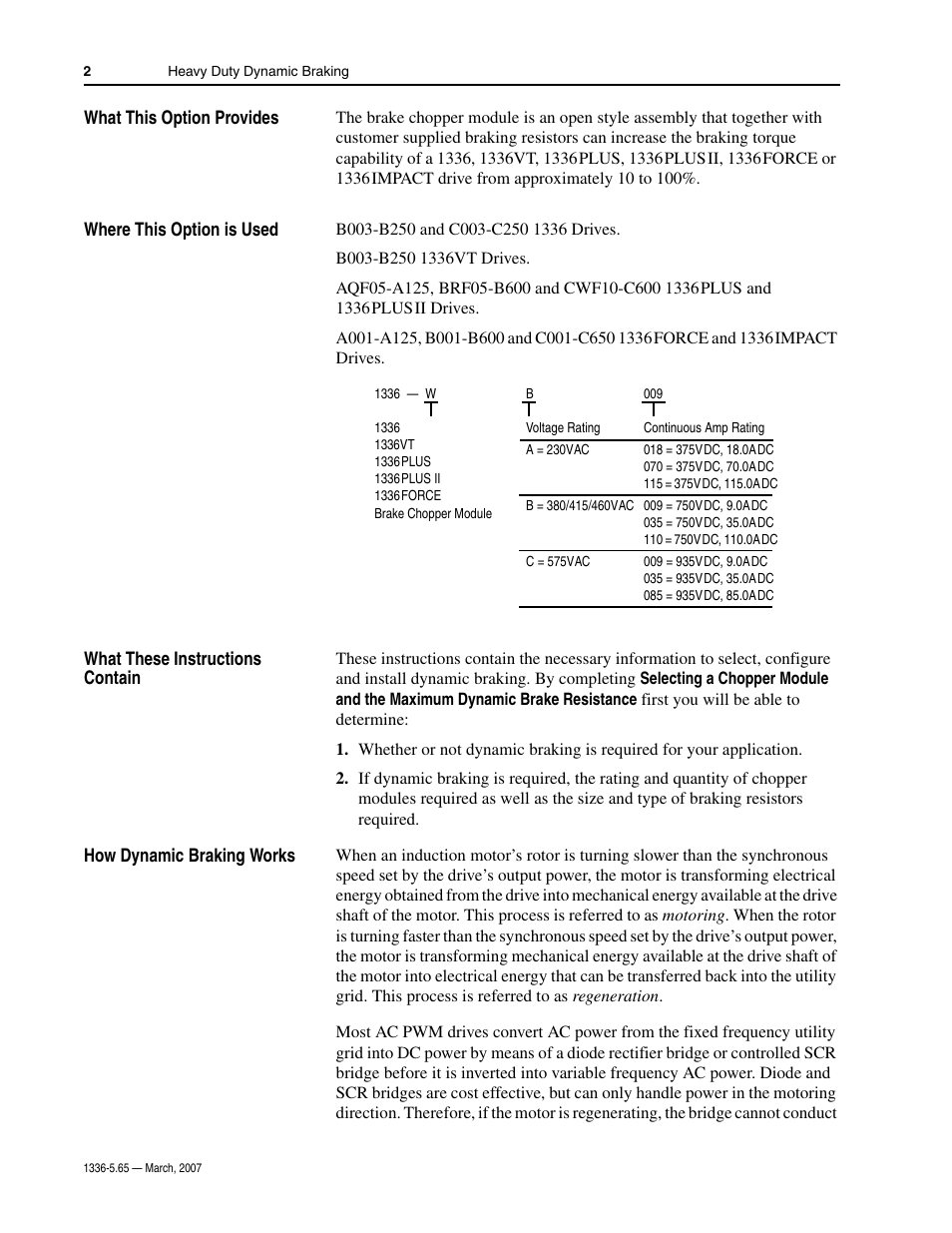 What this option provides, Where this option is used, What these instructions contain | How dynamic braking works | Rockwell Automation 1336_F_E_T_S SERIES A CHOPPER BRAKE MODULE User Manual | Page 2 / 40