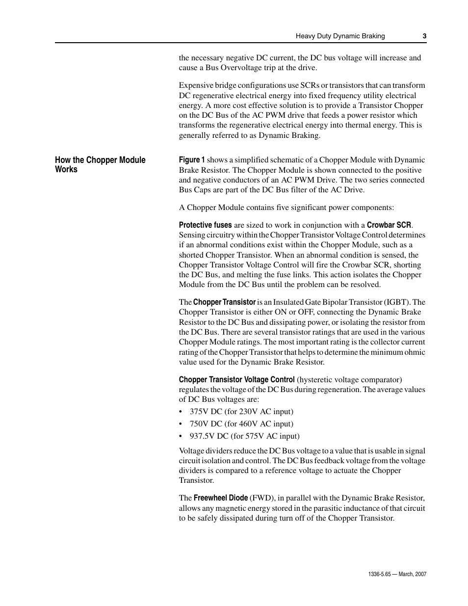 How the chopper module works | Rockwell Automation 1336_F_E_T_S SERIES A CHOPPER BRAKE MODULE User Manual | Page 3 / 40