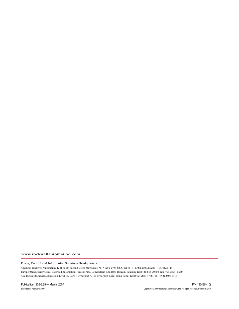 1336-5.65 – march 2007 | Rockwell Automation 1336_F_E_T_S SERIES A CHOPPER BRAKE MODULE User Manual | Page 40 / 40