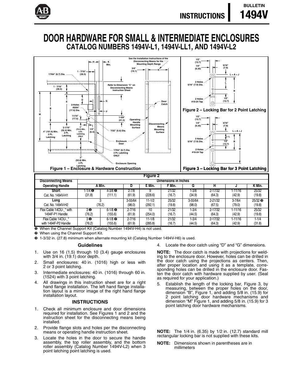 Rockwell Automation 1494V Door Hardware for Small and Intermediate Enclosures - Install Instr. User Manual | 4 pages