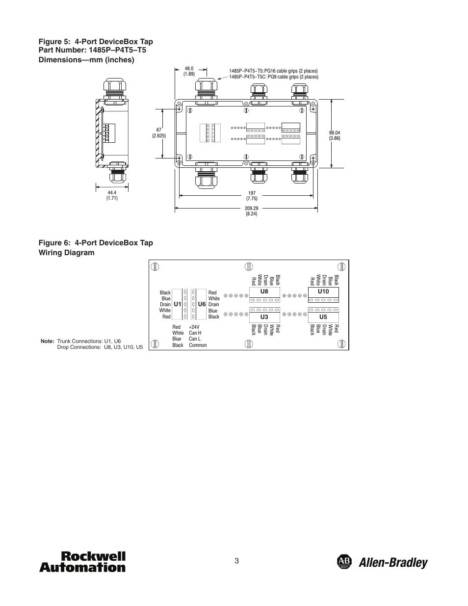 Figure 6: 4-port devicebox tap wiring diagram | Rockwell Automation 1485 DeviceBox Tap User Manual | Page 3 / 4