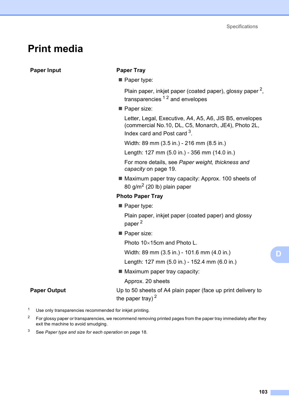 Print media | Brother DCP-585CW User Manual | Page 111 / 126